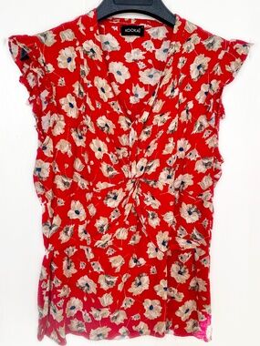 Kookai French Red and White Floral shirt Size 38 ( Size 8 US) 100% viscose